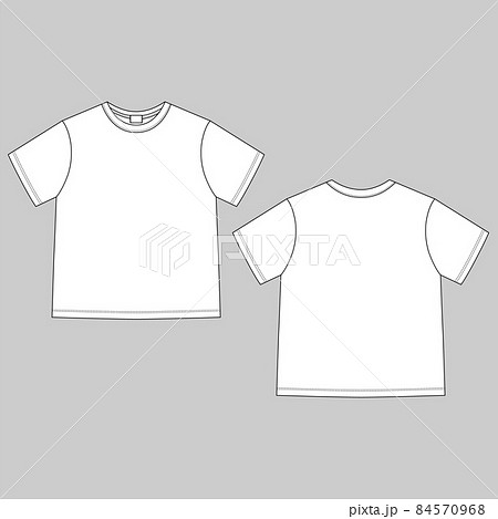 Technical sketch blank unisex t shirt. Apparel t-shirt CAD design template. 84570968