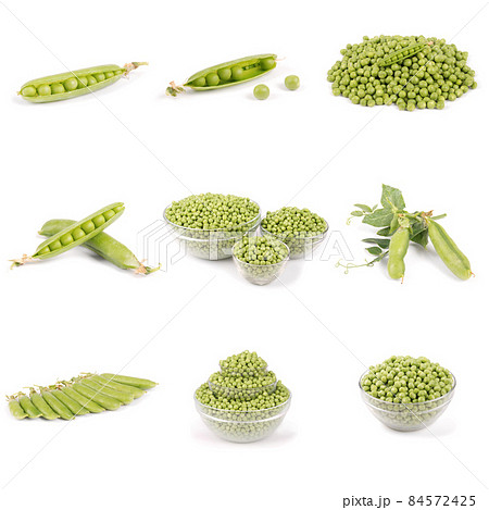 Nine fresh green peas in bow 84572425