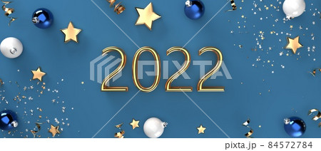 2022 New Year celebration theme with Christmas baubles and stars 84572784