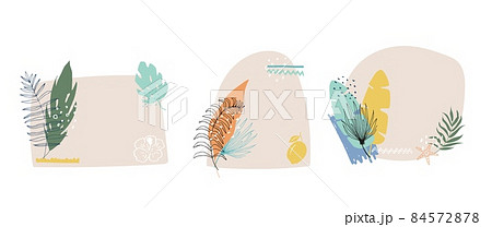 Collage of 3 floral and abstract shape, sticker, design element, plant, leaves, hand drawn in trendy doodle style. Vector illustrations for paper, cover, fabric, interior decor elements are isolated Collage of 3 floral and abstract shape, sticker, design element, plant, leaves, hand drawn in trendy doodle style. Vector illustrations for paper, cover, fabric, interior decor elements are isolated 84572878