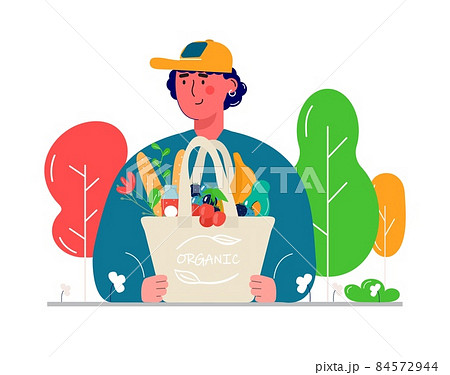 Men holding eco shopping bags with vegetables, fruits and healthy drinks. Dairy food in reusable eco friendly shopper net. Men holding eco shopping bags with vegetables, fruits and healthy drinks. Dairy food in reusable eco friendly shopper net. 84572944