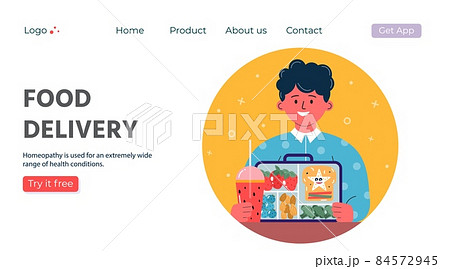 Web page with delivery service of takeaway food. Mobile application for product online order. Vector illustration Web page with delivery service of takeaway food. Mobile application for product online order. Vector illustration 84572945