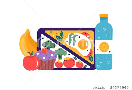 Set of icons breakfast or lunch meals. Food, drinks for Children school lunch boxes with meal, hamburger, sandwich, juice, snacks, fruit, vegetables.Vector collections Set of icons breakfast or lunch meals. Food, drinks for Children school lunch boxes with meal, hamburger, sandwich, juice, snacks, fruit, vegetables.Vector collections 84572946