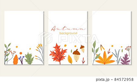 Banner template decorated with autumn trendy elements and text. falling leaves berry and mushroom. Scrapbook set for season cards . Flat natural vector illustration for advertisement, promotion. 84572958