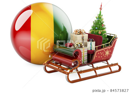Christmas in Guinea, concept. Christmas Santa sleigh full of gifts with Guinean flag. 3D rendering 84573827