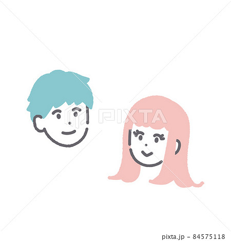 若い男女のシンプルな手書き風アイコンイラスト 84575118