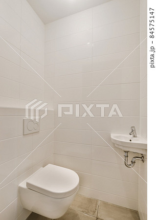 Interior of small clean restroom in miniature style 84575147