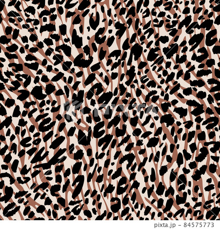 Zebra leopard print. African animal skin print fur texture background mixed with wavy artistic stripes. Striped geometric vector seamless pattern. 84575773
