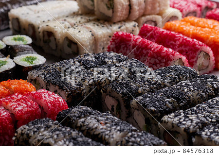 sushi set on the table, macro, close-up, various sushi and rolls, food, asian cuisine sushi set on the table, macro, close-up, various sushi and rolls, food, asian cuisine 84576318