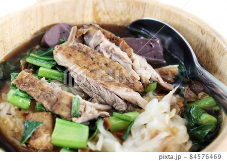Close up of duck noodle in soup of Asia food 84576469