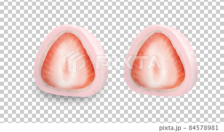 Color illustration of pink strawberry daifuku white bean paste 84578981