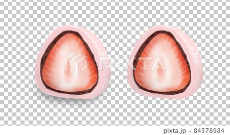 Color Illustration of Pink Strawberry Daifuku with Red Bean Paste 84578984