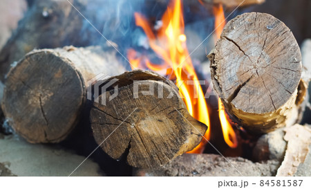 Burning bonfire in open air. Burning bonfire in open air. 84581587