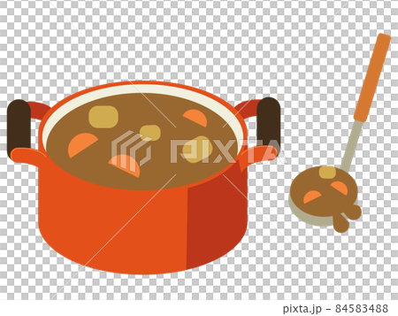 鍋入りのカレーライスとお玉イラスト　ベクターイラスト 84583488