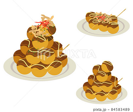 皿にのせたタコ焼きと大盛りセット　ベクターイラスト 84583489