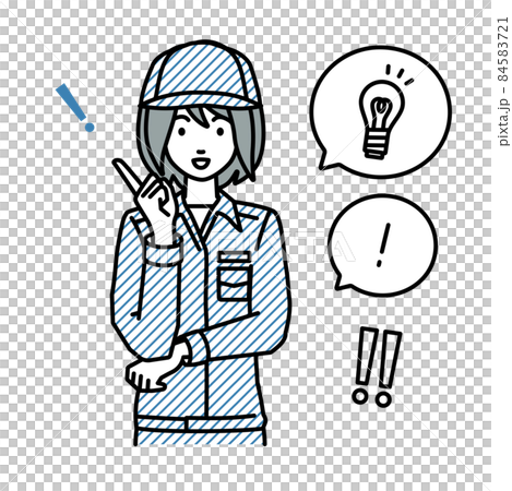 A female worker who stood up and came up with a wonderful idea A set of light bulbs and exclamation marks on a balloon 84583721