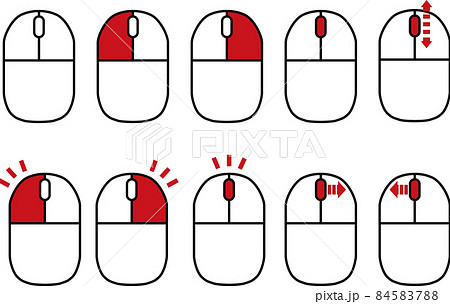 パソコン用の白いマウスのボタン操作方法　クリック、回転など 84583788