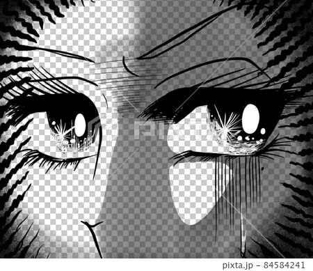 70's shojo manga Face do-up illustration of a beautiful woman who feels danger and is surprised 84584241