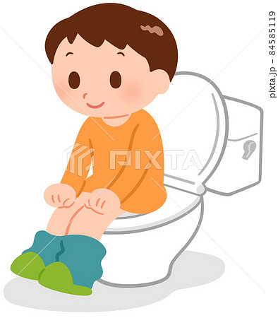 トイレに座る男の子のイラスト素材