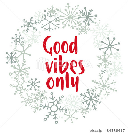 Trendy style lettering and flat hand drawn winter holiday symbols and decoration. 84586417