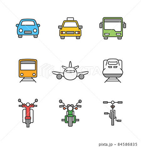 交通手段のカラーアイコンセット（線あり） 84586835