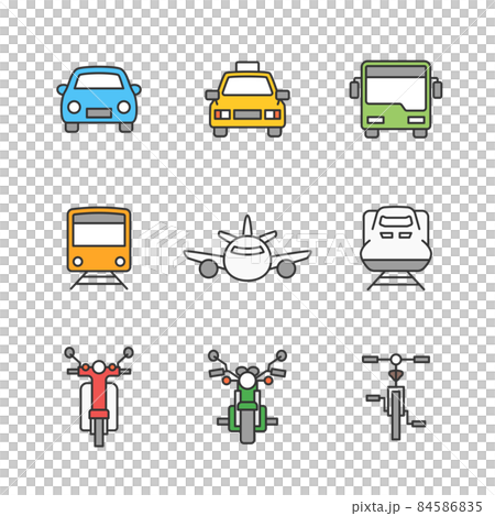 交通手段のカラーアイコンセット（線あり） 84586835