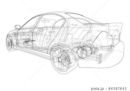 Electric Car With Chassis. 3d illustration 84587642