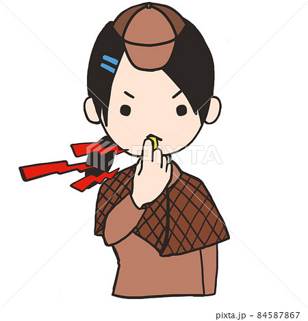 笛を吹いて注意する若い探偵（女1） 84587867