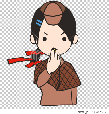 A young detective (female 1) who blows a whistle and pays attention A young detective (female 1) who blows a whistle and pays attention 84587867