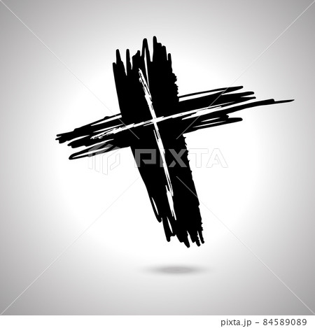 Hand drawn black grunge cross icon, simple Christian cross sign, hand-painted cross symbol created with real ink brush isolated Hand drawn black grunge cross icon, simple Christian cross sign, hand-painted cross symbol created with real ink brush isolated 84589089