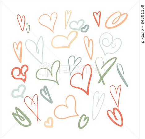 Vector doodle hearts hand drawn set. Talk clouds sketching illustration. 84591169