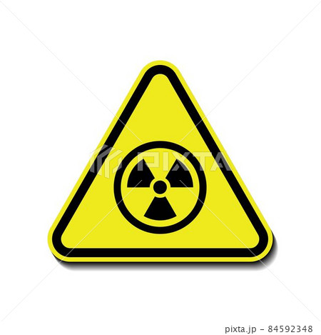 Radiation warning trendy yellow black sign triangular vector icon isolated on white background. Radiation warning trendy yellow black sign triangular vector icon isolated on white background. 84592348