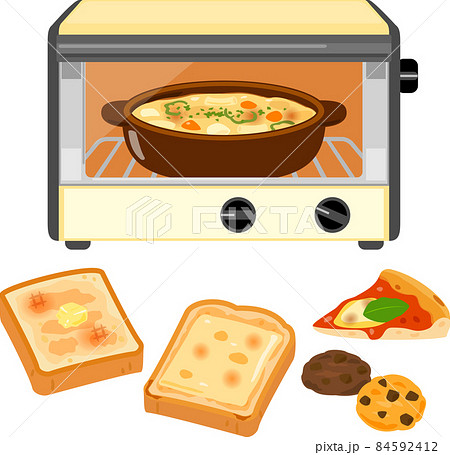 オーブントースターで焼く食品のイラストセットのイラスト素材
