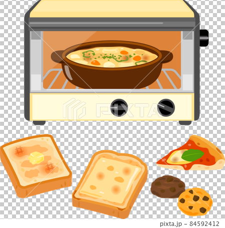 在烤箱烤麵包機中烘烤的食物插圖集 84592412