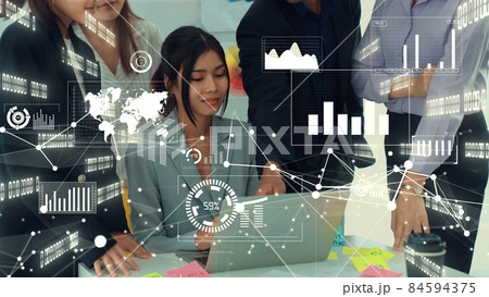 Business people in corporate staff meeting with envisional graphic 84594375