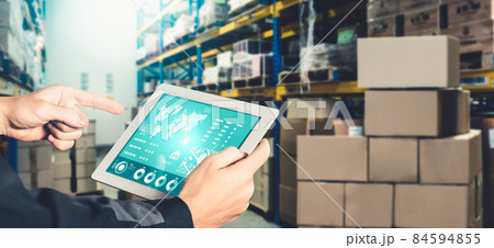 Warehouse management innovative software in computer for real time monitoring Warehouse management innovative software in computer for real time monitoring 84594855