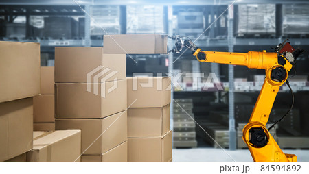 Smart robot arm system for innovative warehouse and factory digital technology Smart robot arm system for innovative warehouse and factory digital technology 84594892