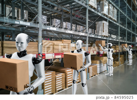 Innovative industry robot working in warehouse for human labor replacement Innovative industry robot working in warehouse for human labor replacement 84595025