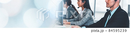 Call center or customer support agent in broaden view panorama banner 84595239