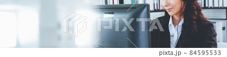 Call center or customer support agent in broaden view panoramic banner Call center or customer support agent in broaden view panoramic banner 84595533