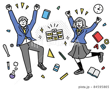 スクールライフ、学校、新学期のイラスト(合格、学生、部活、勉強、高校、中学、受験、お祝い、嬉しい) 84595865