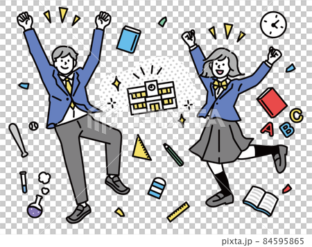 スクールライフ、学校、新学期のイラスト(合格、学生、部活、勉強、高校、中学、受験、お祝い、嬉しい) 84595865