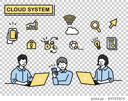 インターネットサービスを利用するイラスト セキュリティ 投資 クリエイティブ 管理 パソコン スマホのイラスト素材