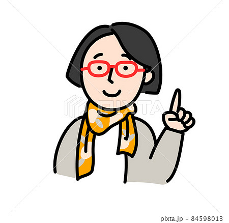 笑顔 中年女性 女性 主婦 イラスト 指差しのイラスト素材