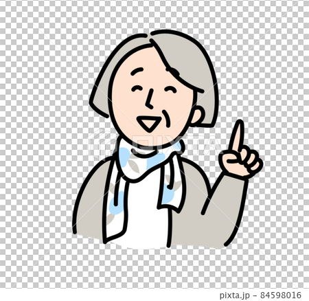 笑顔　シニア　おばあさん　女性　中高年　指差し　ナンバーワン　イラスト　シンプル 84598016