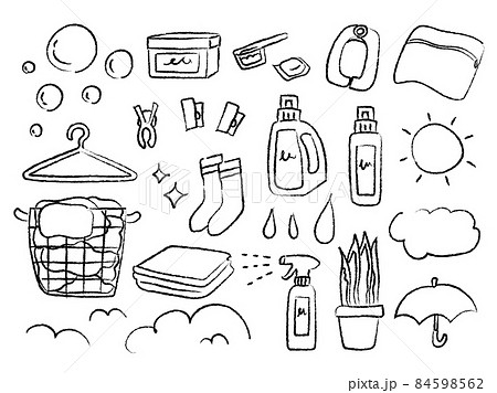 洗濯用品のモノクロのイラストのイラスト素材