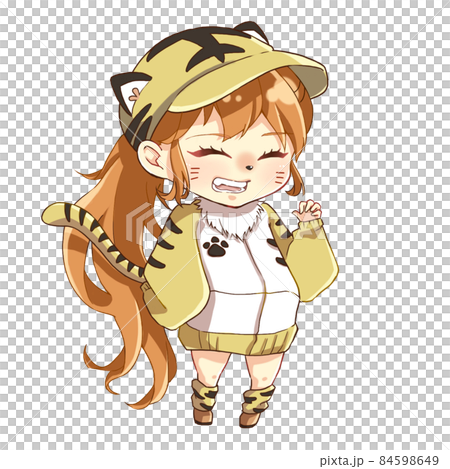 トラの帽子を被った笑顔の女の子 イラストのイラスト素材