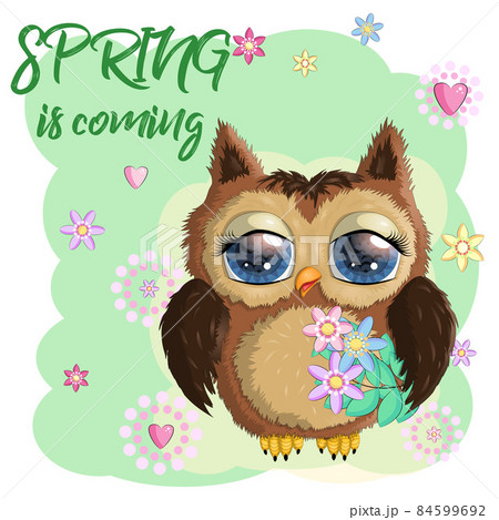 Cute Cartoon Owl with flowers and butterflies. Cute Cartoon Owl with flowers and butterflies. 84599692