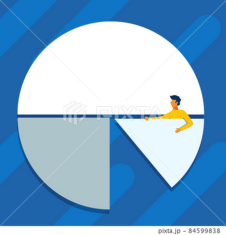 Man Drawing Holding A Pie Chart Piece Showing Graph Design. Gentleman Standing Design Completing A Circular Piece Of Diagram. Man Drawing Holding A Pie Chart Piece Showing Graph Design. Gentleman Standing Design Completing A Circular Piece Of Diagram. 84599838