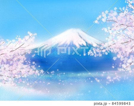 桜と富士山の絵画イラスト 84599843